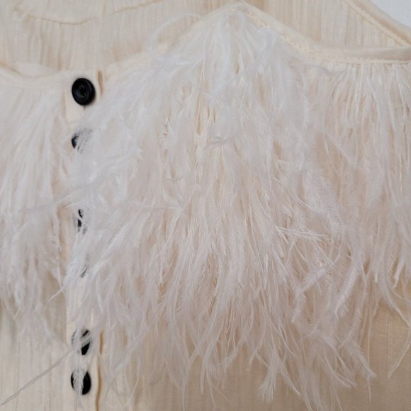 Aje Silk Pellew Feather Dress Cream White Mini Size Small Shoe String Straps New - Picture 7 of 12